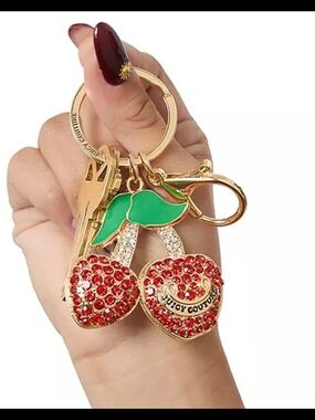 Juicy Couture Bling Cherry Charm Keychain Ring